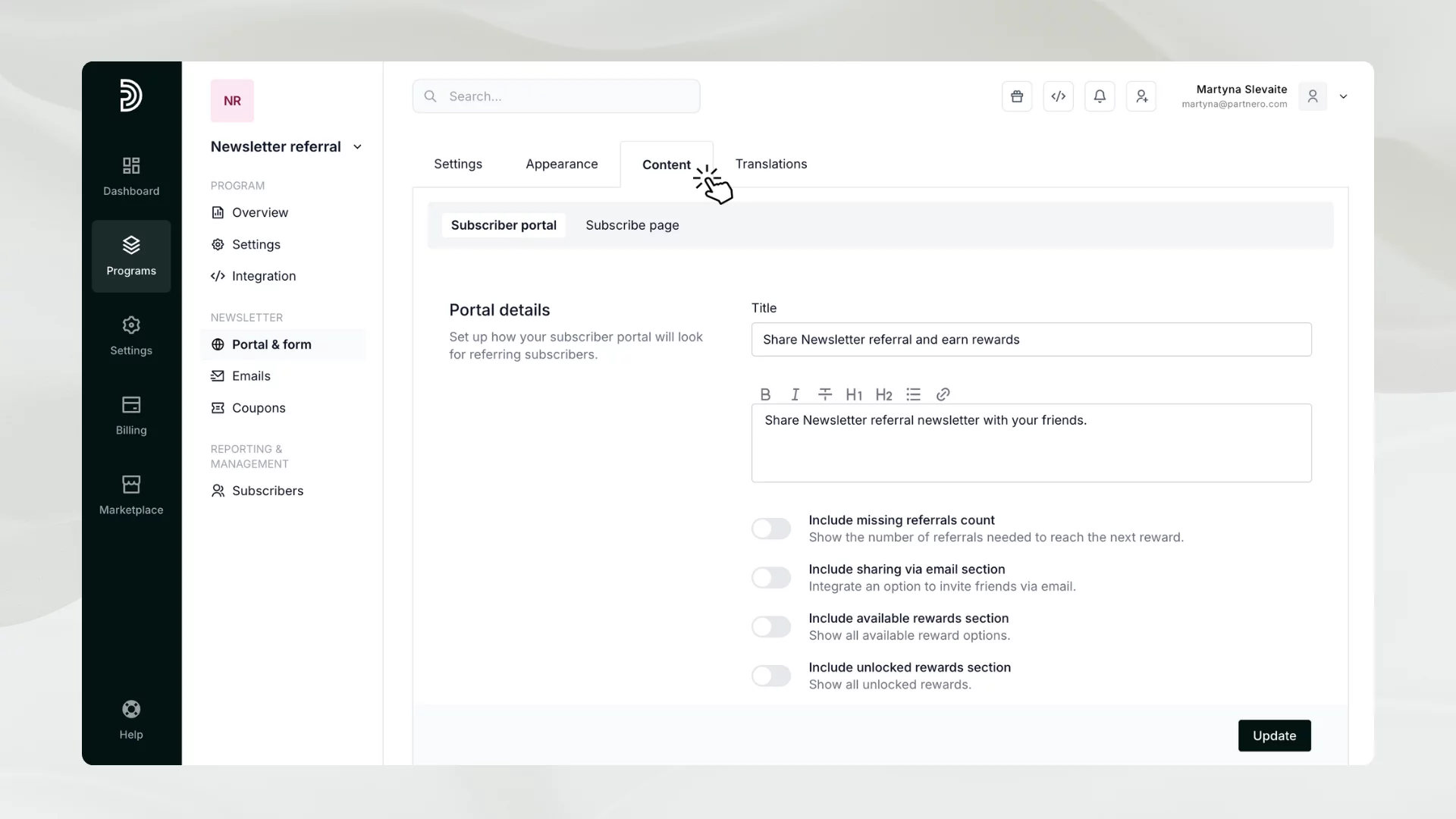 Designing subscriber portal and form